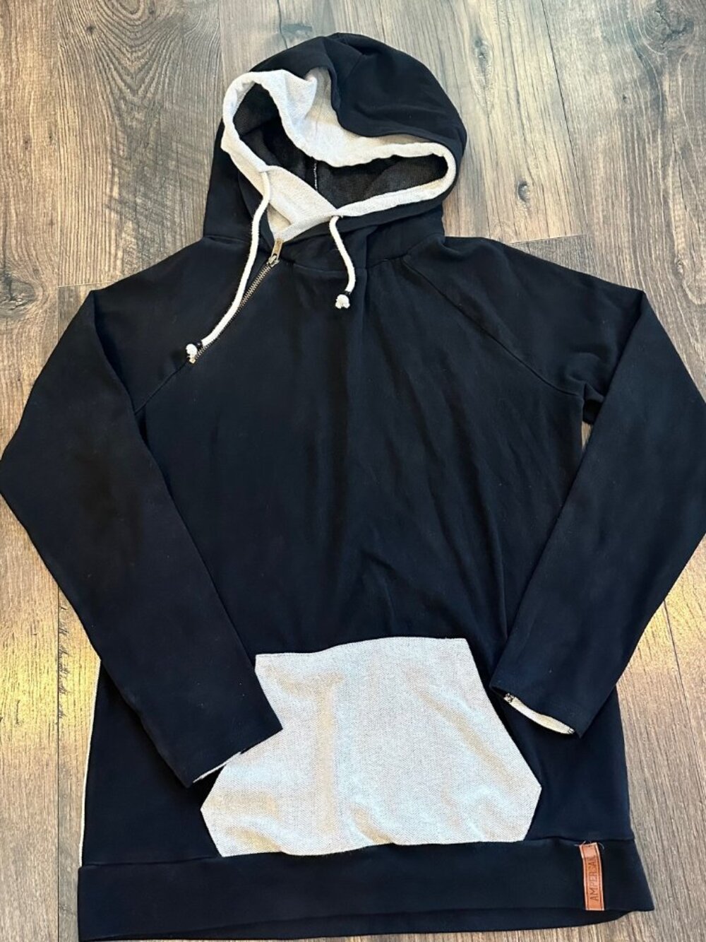 GUC Women's Ampersand Double Hoodie, Black with Gray Herringbone, Size: L